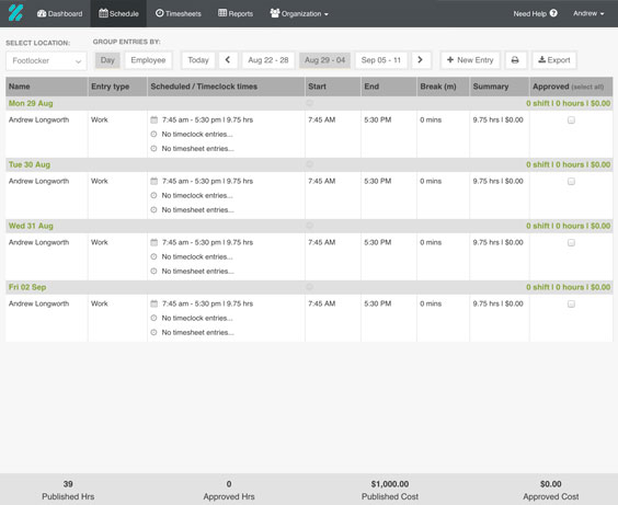 Zenshifts timesheet app